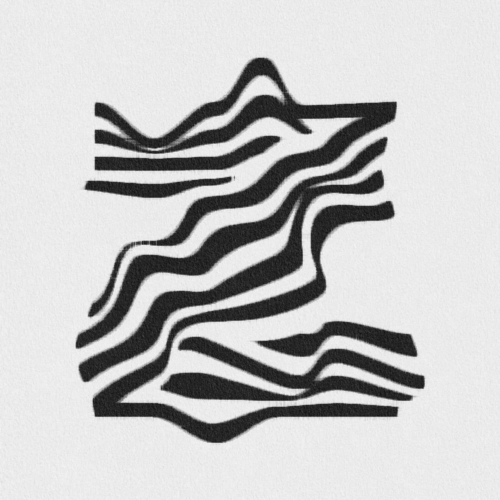 Black wavy Z abstract illustration on white background graphic design art