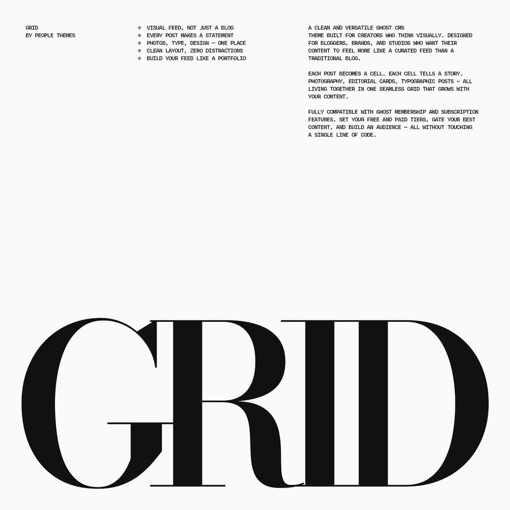GRID theme editorial layout card with cyclist image and body text on cream background