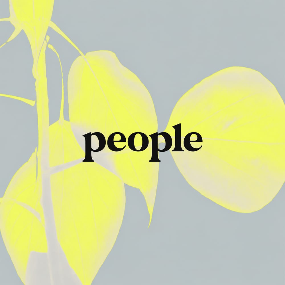Bold lowercase people text on lime yellow background graphic design card