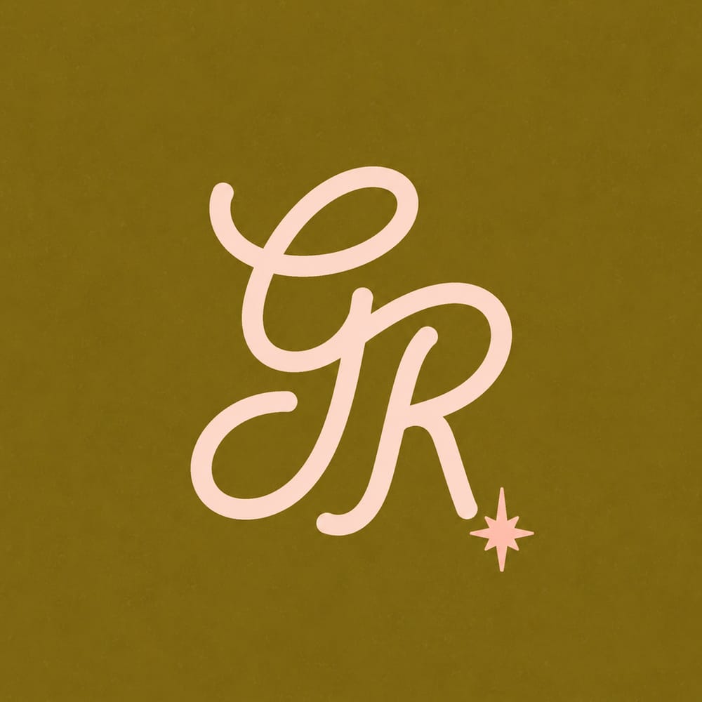 Grid theme GR logo monogram on olive gold background with star detail