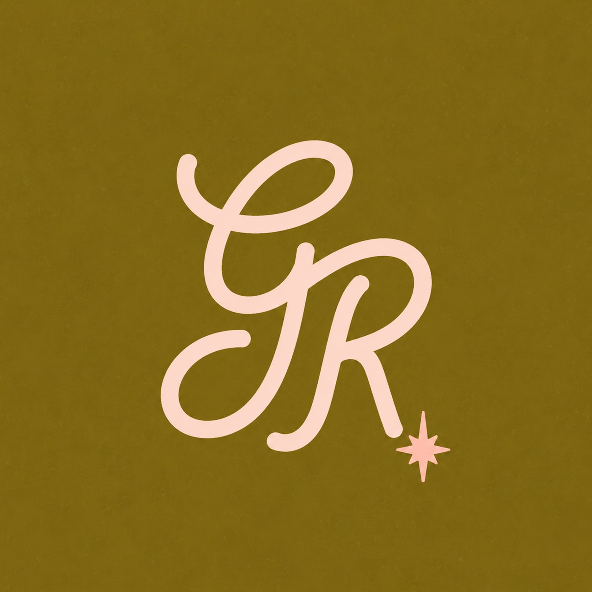 Grid theme GR logo monogram on olive gold background with star detail